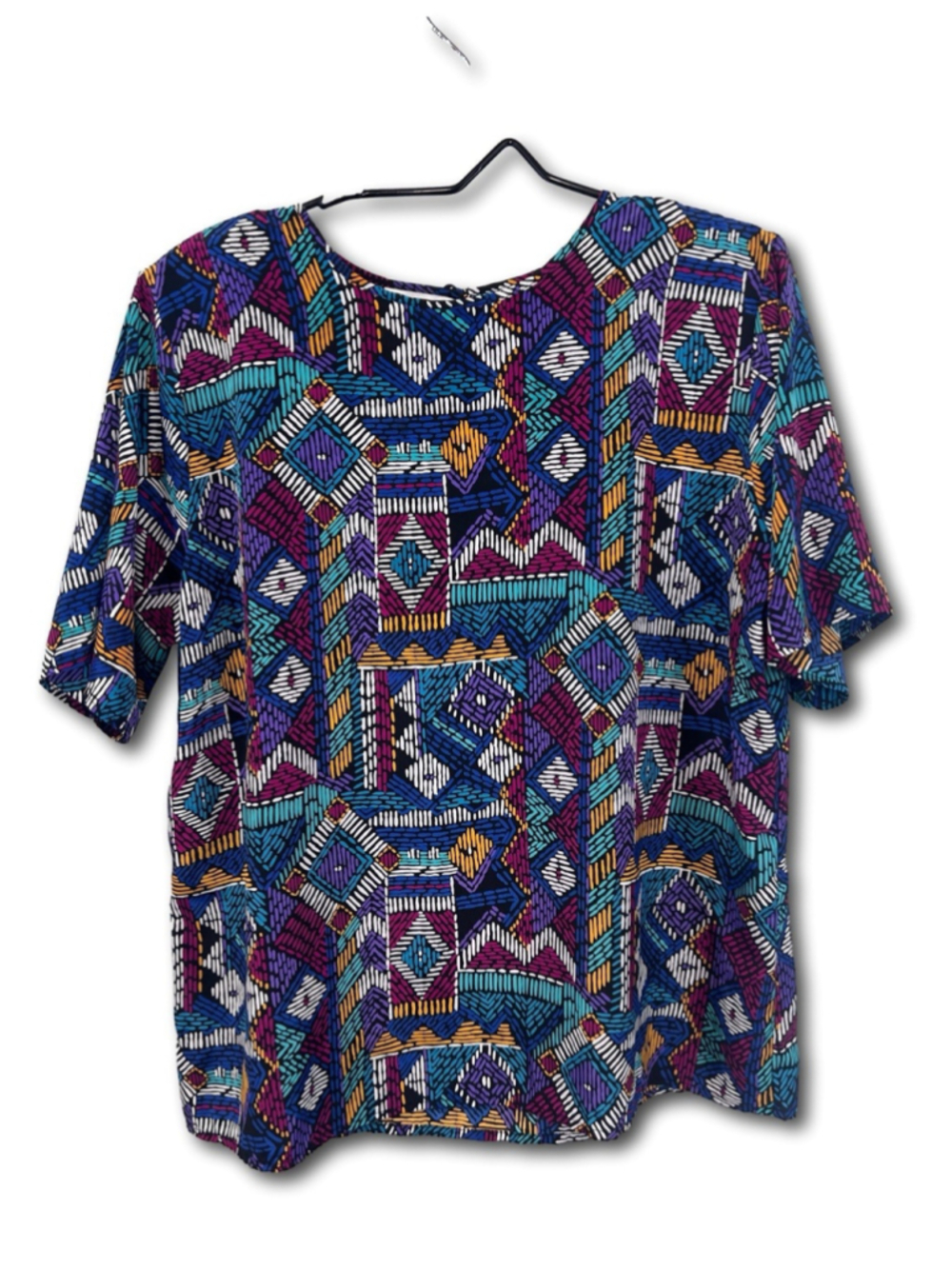 Kathie Lee Womens Geometric Short Sleeve Blouse Multicolor Size 16W 80’s Vintage